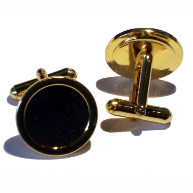 Cufflink Pair Round 16mm gold and clear dome